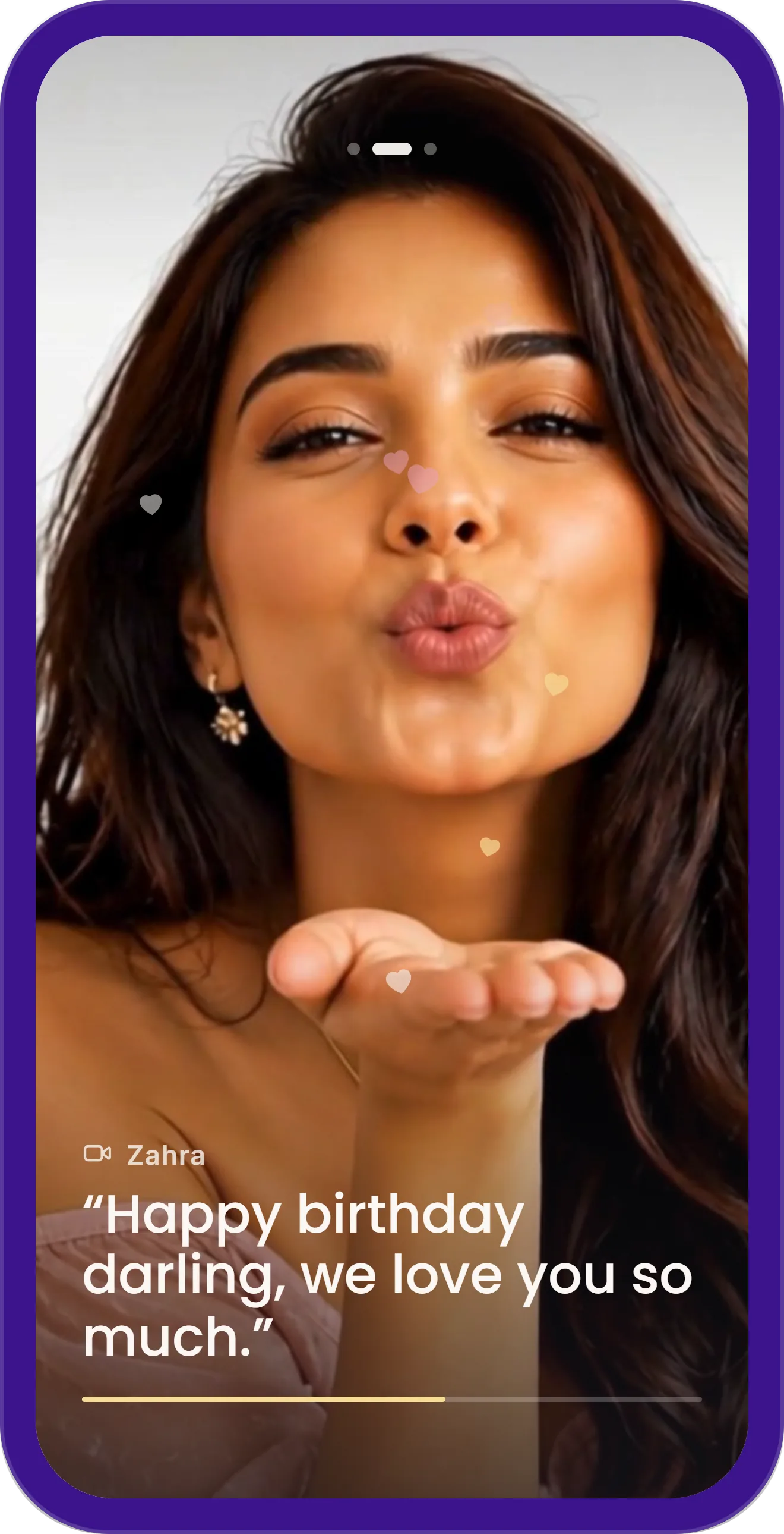 Zahra sharing a birthday message through Wishd